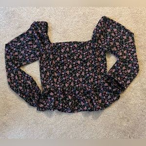 Long sleeved peplum chiffon top